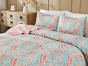 Vibrant Boho King Size Reversible Bohemian Striped Bedspread Comforter Microfiber Coverlet Bedding Set with Pillow Shams