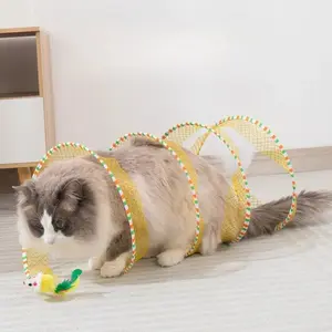 Spiral Mesh Cat Tunnel, 20 Inch Collapsible Interactive Toy for Kittens, Pet Accessory with Feather Bell Teaser for Outdoor Play