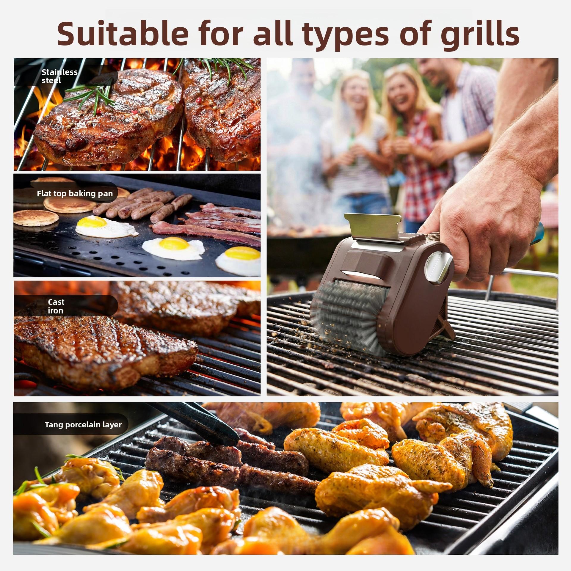 LED Light Electric BBQ Brush Rechargeable Wireless Camping Grill Cleaning Special for Spring Outdoor Barbecue Wholesale Drill Impact High-Torque Cordless