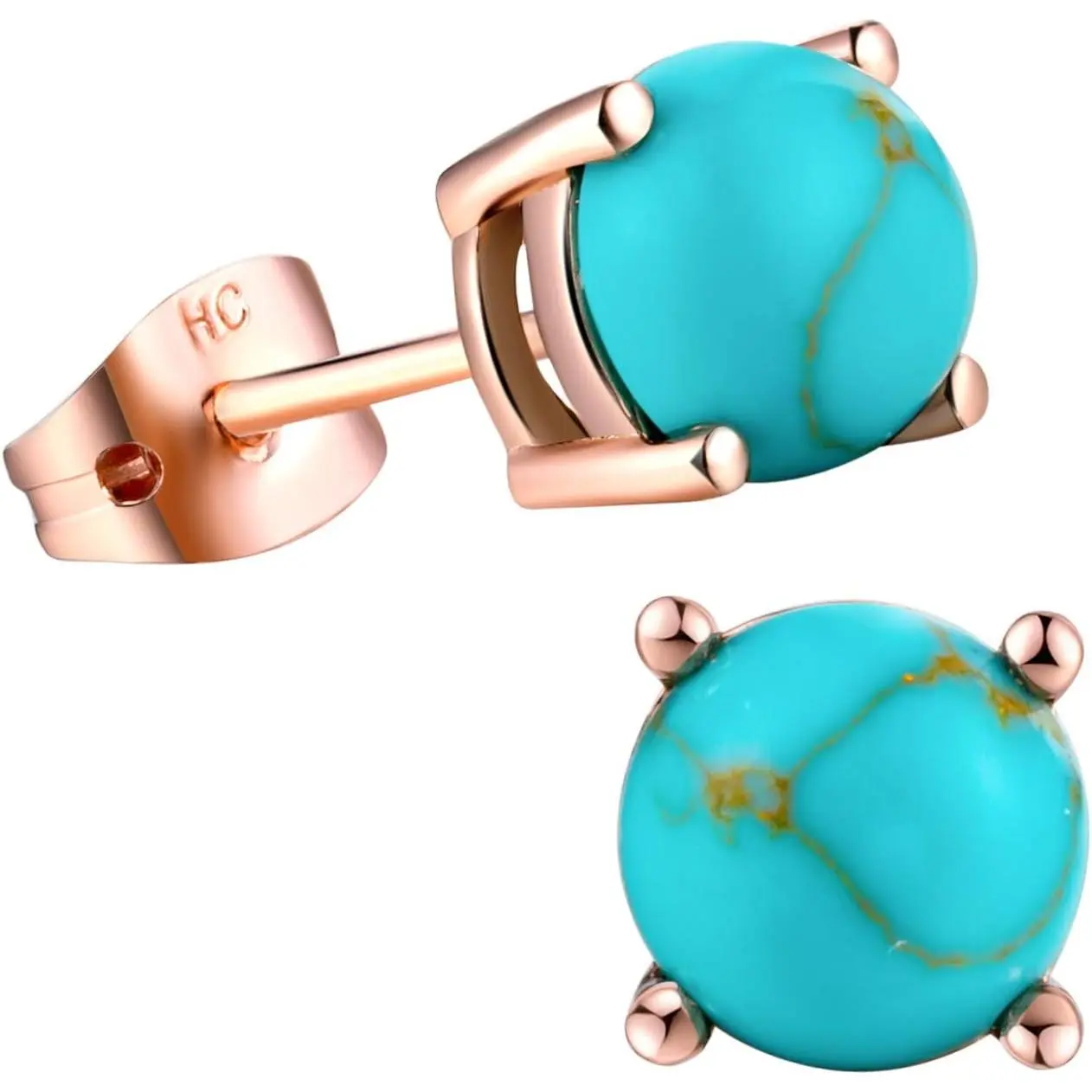 Turquoise Stud Earrings for Women Men, 7mm Birthstone Earrings | 18K Rose  Plated, Sterling  , , December Birthstone,