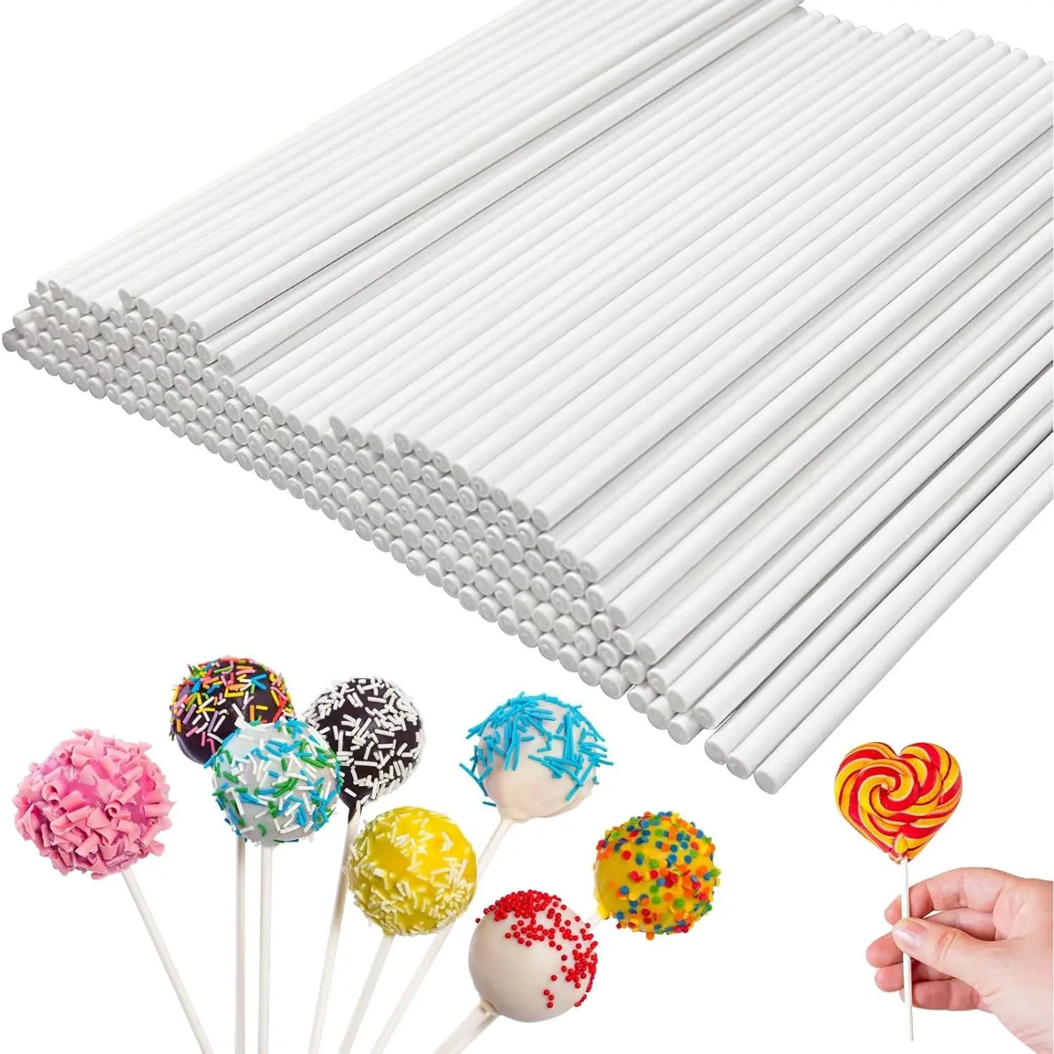 100 Pcs White Lollipop Sticks,6 Inch Paper Cake Pop Sticks,Lollipop Treat Sticks for Cake Pops,Homemade Candy,Chocolate,Cookie,Dessert(Dia 3.5mm)