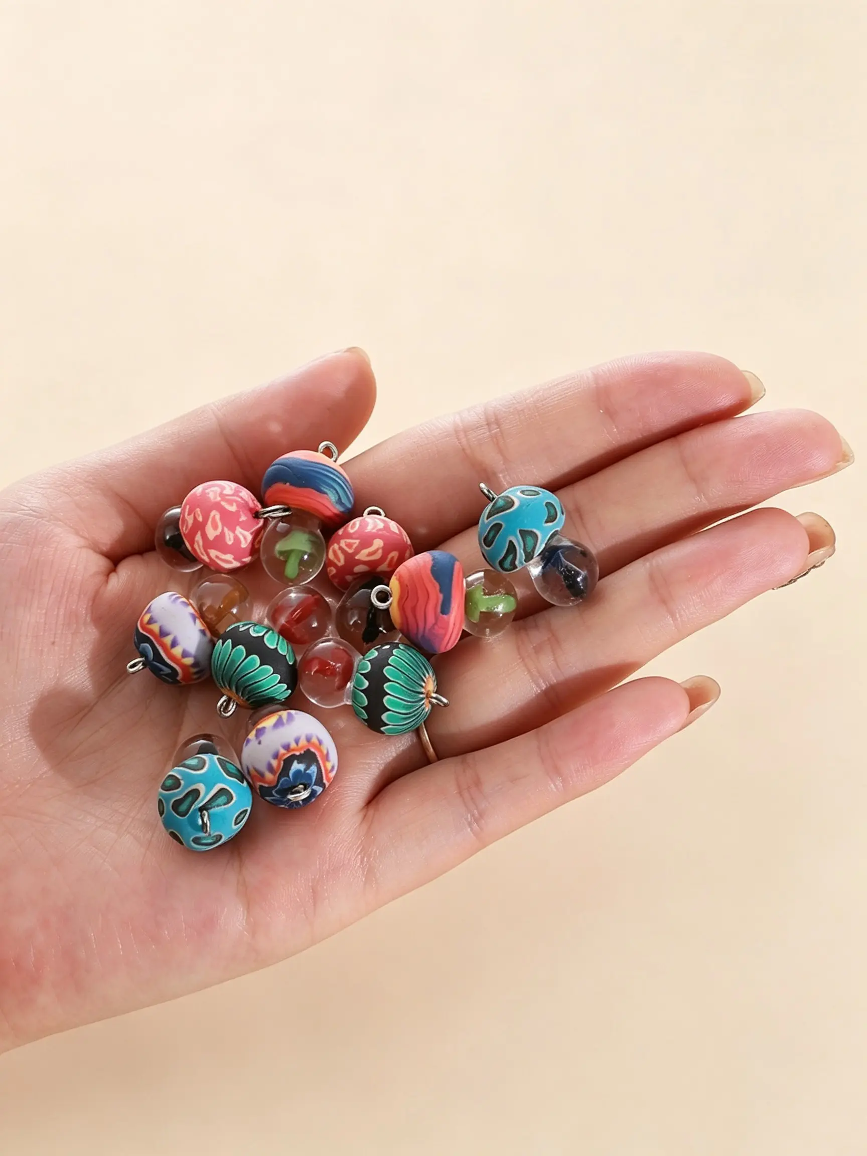 10 Pcs Colorful Clay Mini Mushroom Charms, Transparent Resin Pendants for DIY Jewelry, Cute Boho Handmade Accessories
