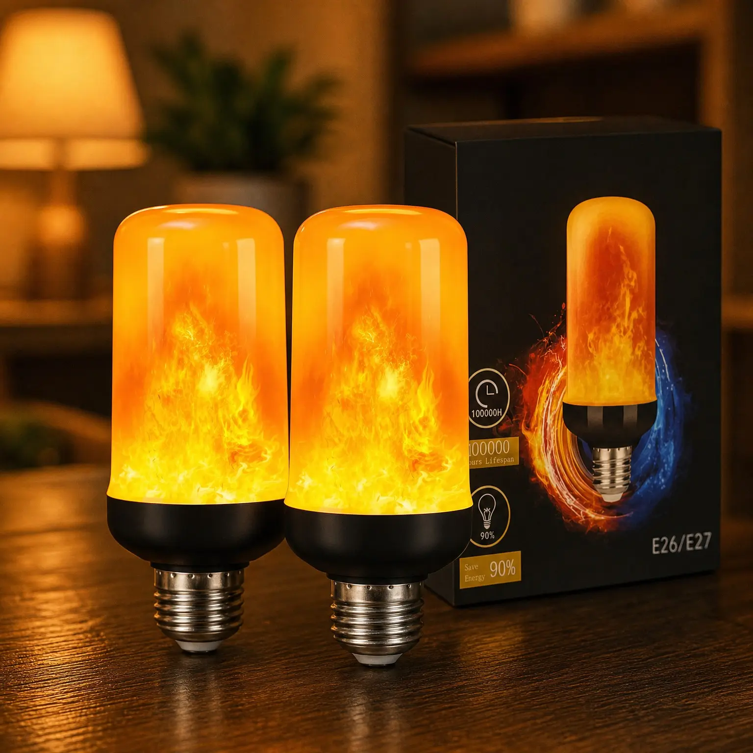 4-Mode LED Flame Light Bulbs with Upside Down Effect, E26/E27 Flickering Fire Bulbs for Halloween Christmas Party Indoor Outdoor Decor, 2 PackGift