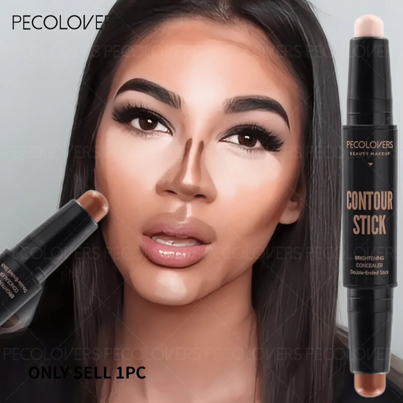 1PC Dual-Ended Contour & Highlighter Stick, Face Shaping Contouring Stick Light/Dark Options, 2-in-1 Sculpting Contour Stick, Highlighter & Concealer, Creamy Texture, Easy to Blend, Long-Lasting, Gentle & Non-Irritating
