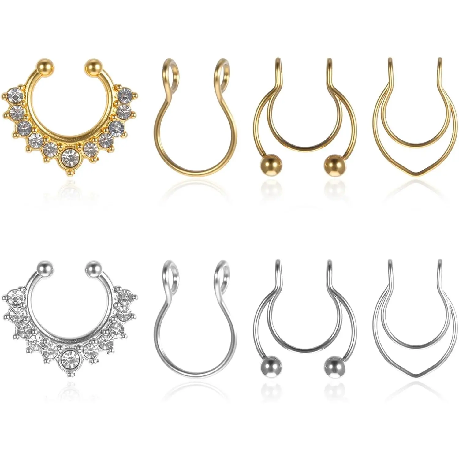 8 count  Septum Ring,  Nose Ring Hoop, Stainless Steel Faux Septum Piercings, Clip  Lip Rings, Faux Nose Rings for Women Men Non  Noses