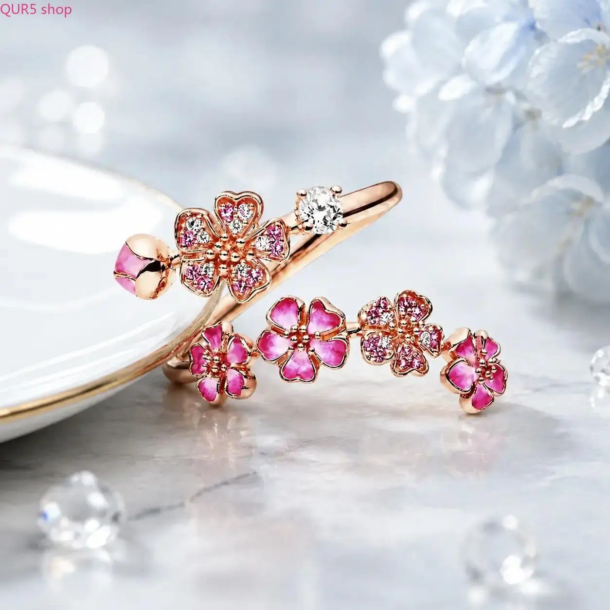 Women’s Rose Gold Peach Blossom Ring, Elegant Floral Jewelry Crafted With Exquisite Delicate Flower Detailing, Minimalist Dainty Fashion Accessory, Perfect for Everyday Casual Wear, Date Nights and All Special Occasions