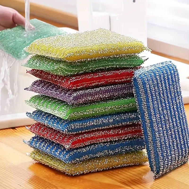 7pcs Multi-Purpose Sponge Scouring Pads - Double-Sided, Non-Scratch Kitchen Cleaning Sponges, Suitable for Dishware And Home Use, Random Colors