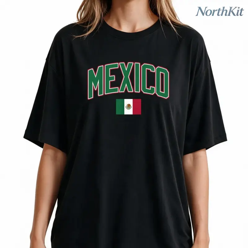 Vintage Mexico Flag Graphic Tee, Unisex Classic Fit Short Sleeve Top in a Plush, Smooth Fabric with Breathable Ribbed Crew Neck and OEKO-TEX Print, Casual, Tshirt