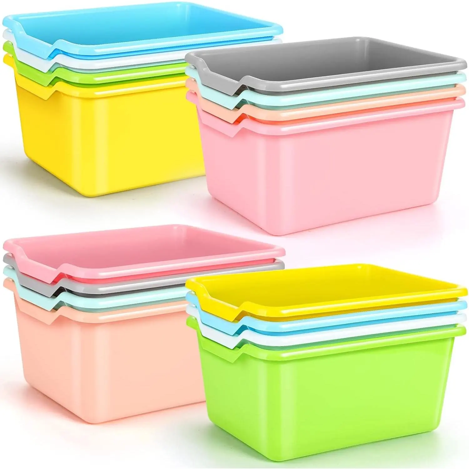 16 Pcs Candy Colors Plastic Storage Bin Boxes - Open Top, Scoop-Front, Stackable Organizer for Classroom, Home Organization