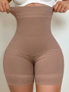 1 Count Women's Solid Color Tummy Control Butt Lifting Compression Shaping Pantie, Fajas, Lace Trim High Waist Shapewear Shorts, Breathable Soft Hourglass Sculpting Bottoms, Suitable for Holiday & Outgoing & Gifts to Her