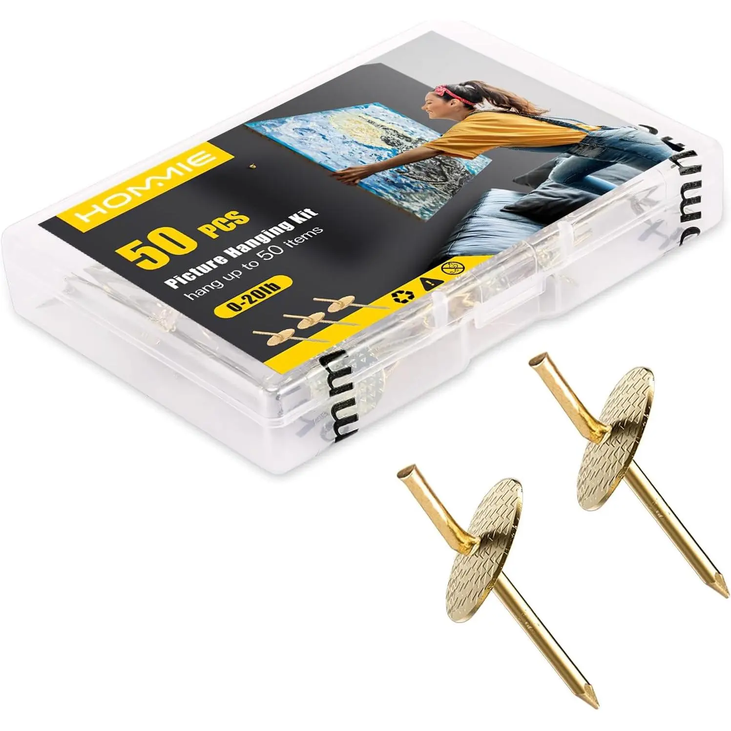 Step Picture Hangers Iron Alloy  Hooks 20lbs Photo Picture Frame Hangers Professional Plaster Picture  Kit  Wooden/Drywall (20bls 50 count)