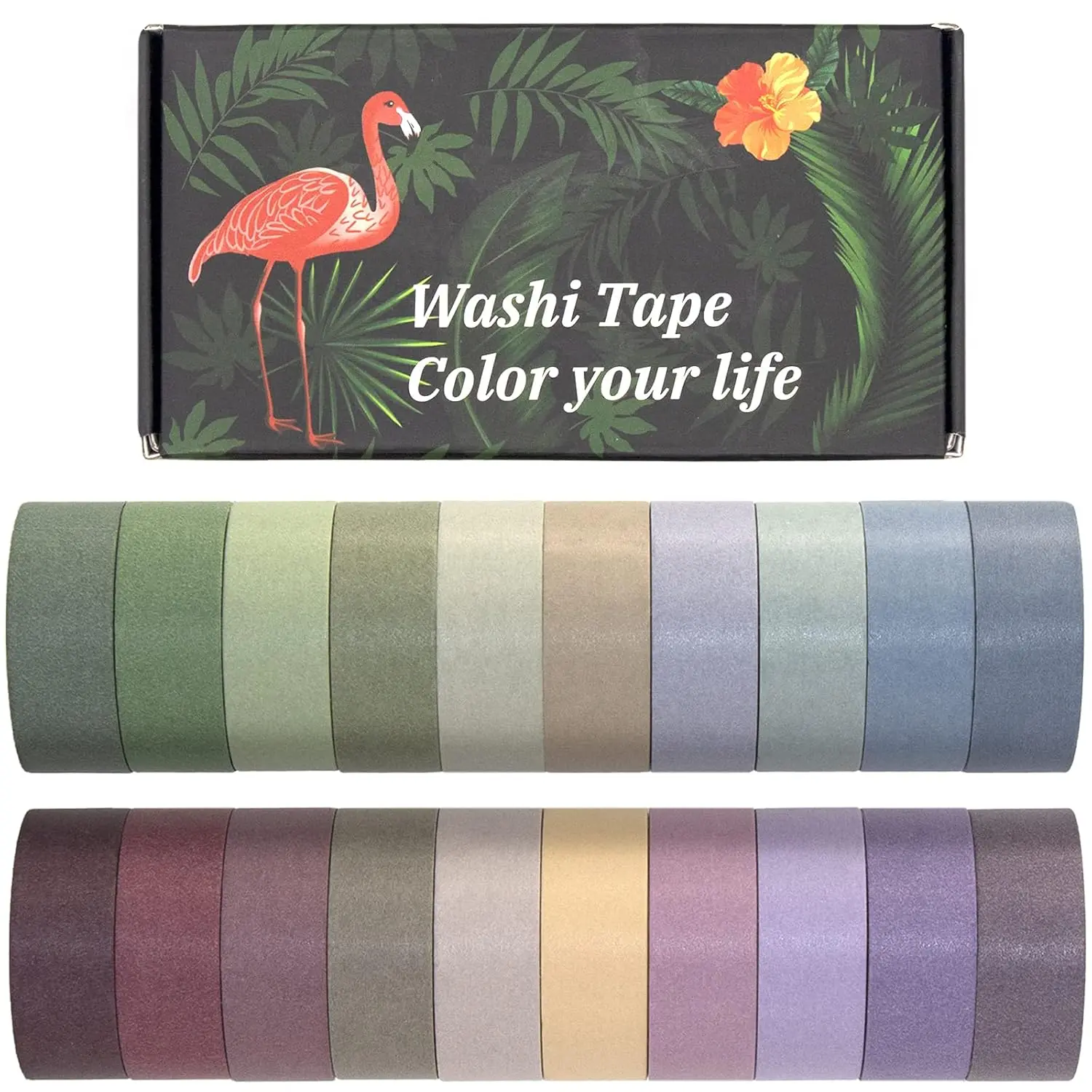 20 Rolls Washi Tape Set, Colored Masking Tape, Decorative Nature Colored Tapes for Arts, DIY Crafts,  Journals, Scrapbooking - 15mm Wide