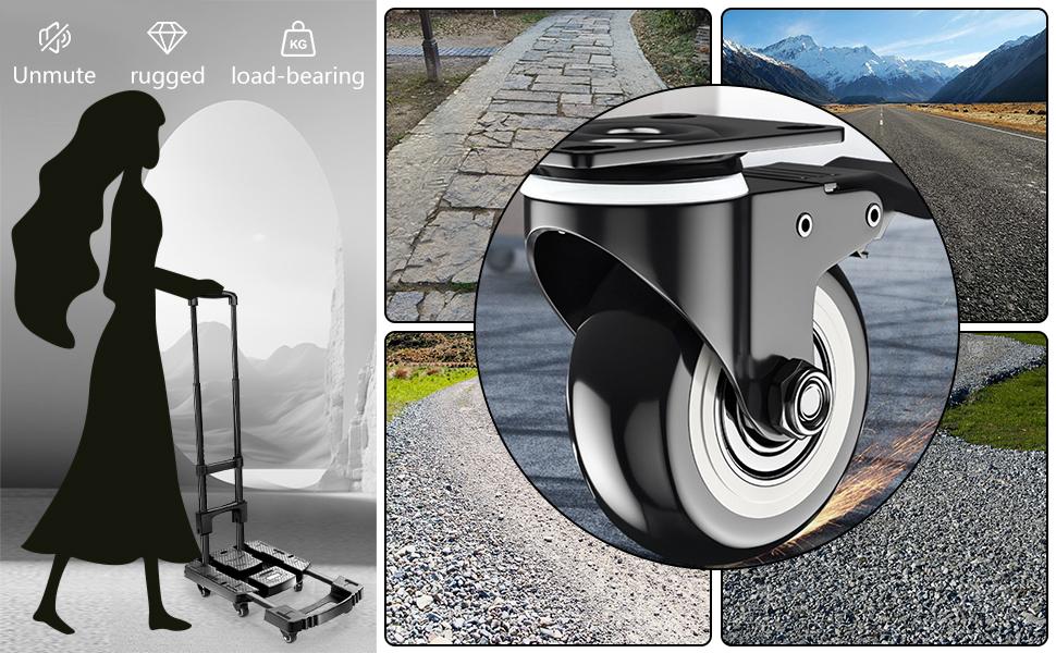 Folding Hand Truck 500lbs, Portable Heavy Duty Dolly Cart, 6 Wheels Collapsible Luggage Cart with 2 Elastic Ropes - Compact Trolley Cart for Easy Moving - Ideal Hand Cart for Travel and More