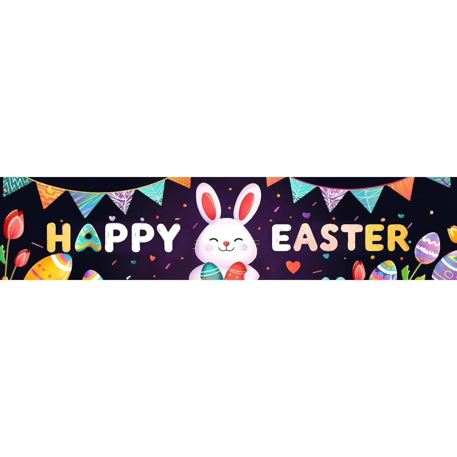 Happy Easter Banner Easter Bunny Banner Easter Decorations 79x18 Inches Large Easter Porch Banner Easter Party Decorations for Front Door Yard Indoor Outdoor Spring Festival Decor