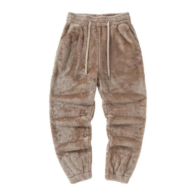 Men's Loose-Fitting Solid Color Drawstring Waist Fuzzy Jogger Pants, Thick Thermal Warm Casual Comfy Pocket Trousers for Fall & Winter, Men's Bottoms for Daily Wear