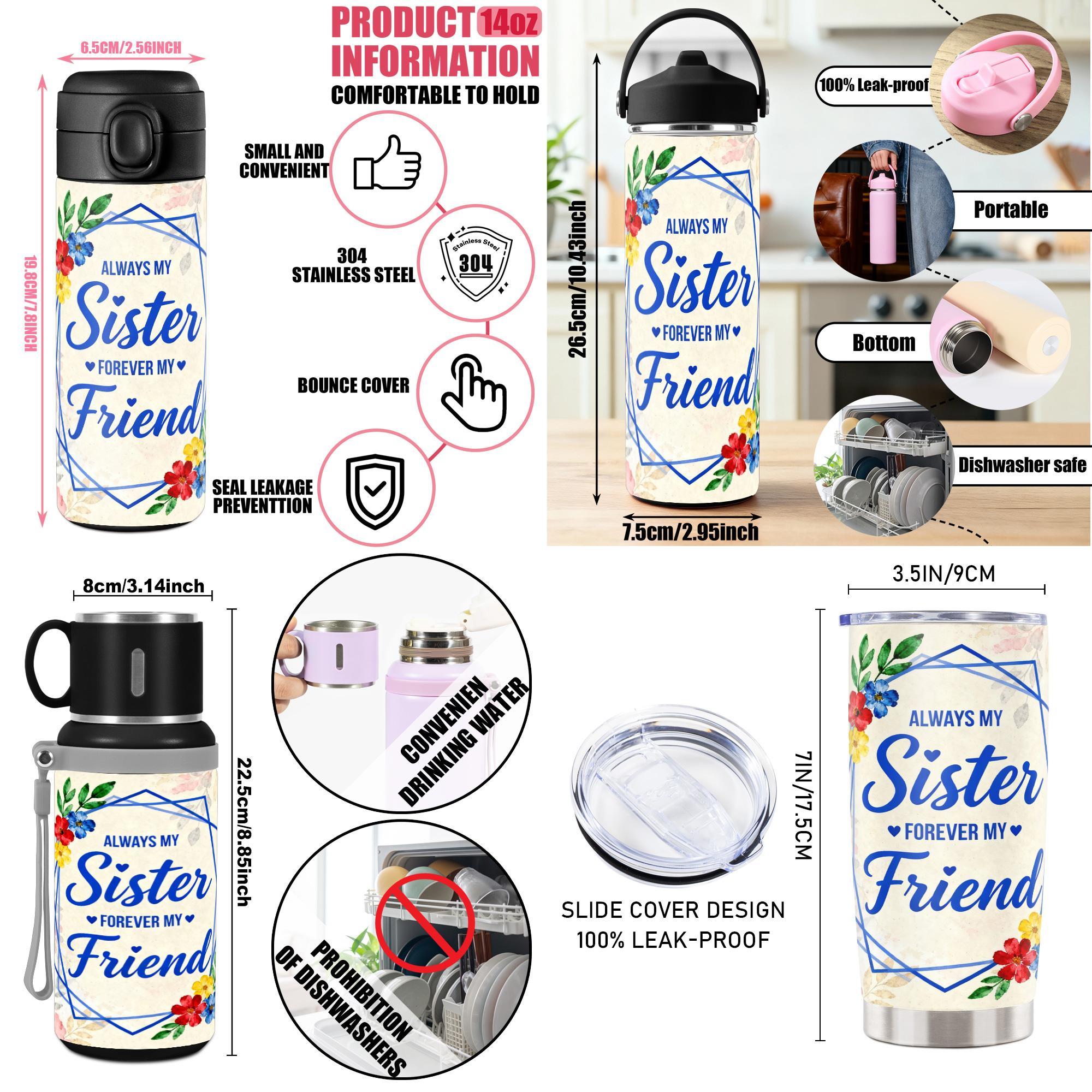 1pc Stainless Steel Cup 40oz/30oz/20oz Water Bottle Insulated Mug Tumbler,Funny Design With Special Sister Always My Friend Double-layer insulation Leakproof Large Capacity, Needed for Gym, Hiking, Travel Ideal Birthday Ch