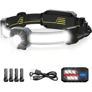 LED Headlamp, 1000lumens 230° Widebeam Headlight, USB Rechargeable HeadLamp with Red Taillight, Lightweight Waterproof Headband Light for Camping Running Hiking, Hard Hat Headlamp