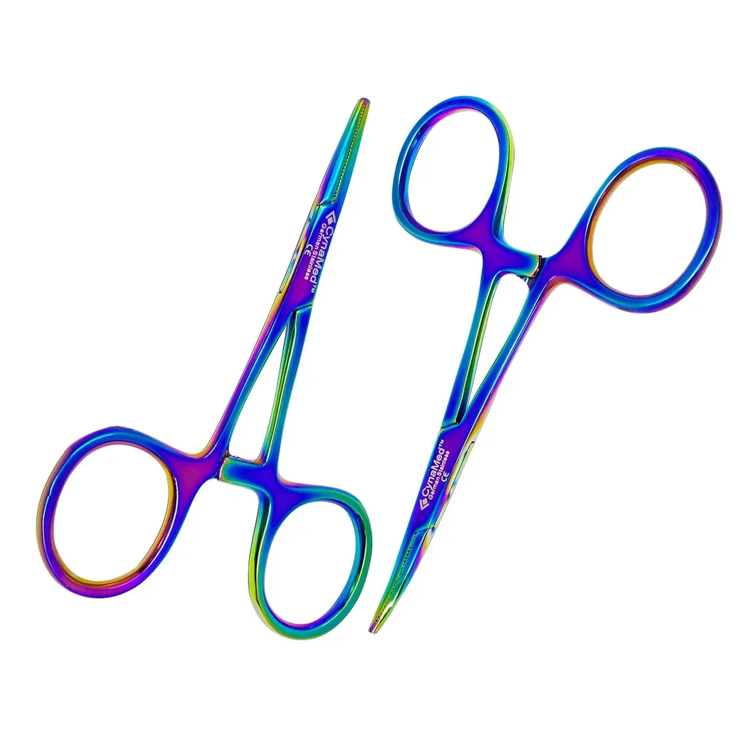 Set of 2 Multi Color Hemostat Forceps with Serrated Jaws, Stainless Steel Rainbow Pliers - 3.5 inch