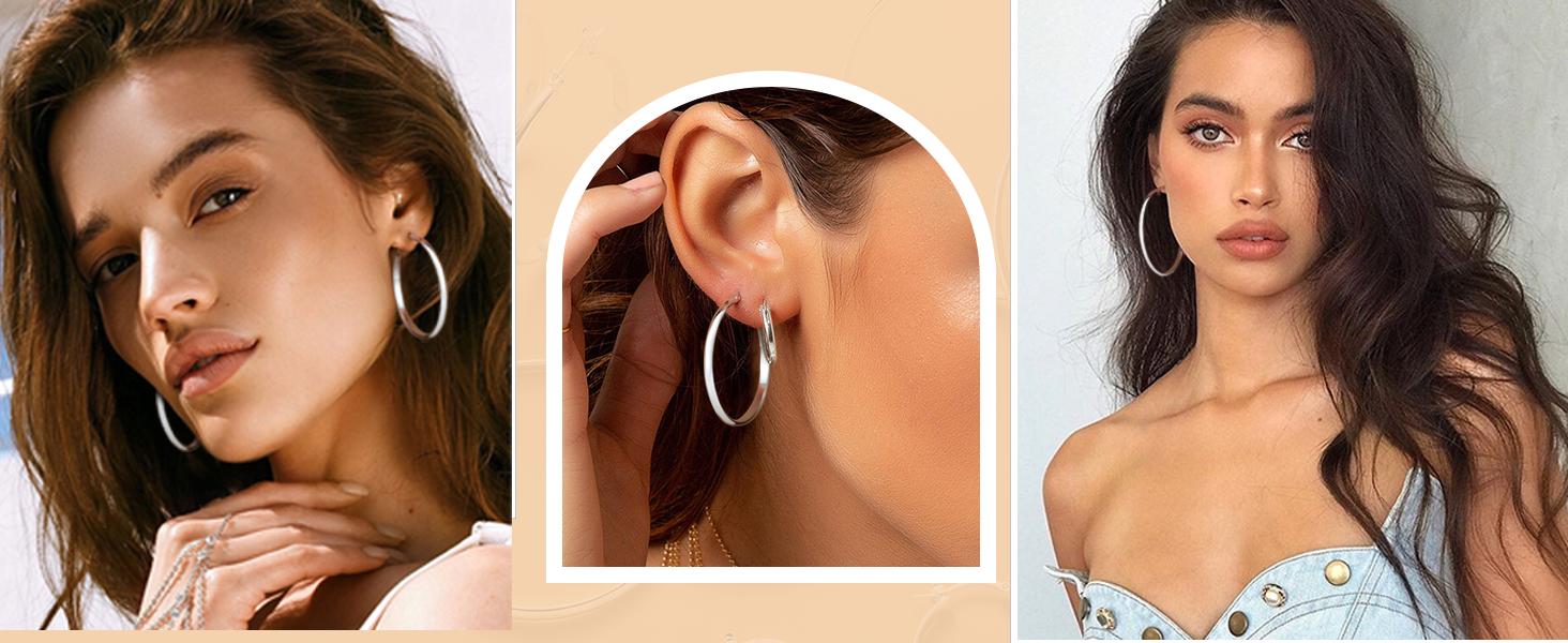 valentine gifts for her-Women’s Big Gold Hoop Earrings, 3mm Wide Oversized Hoops, Minimalist Statement Jewelry, 30/40/50/60mm