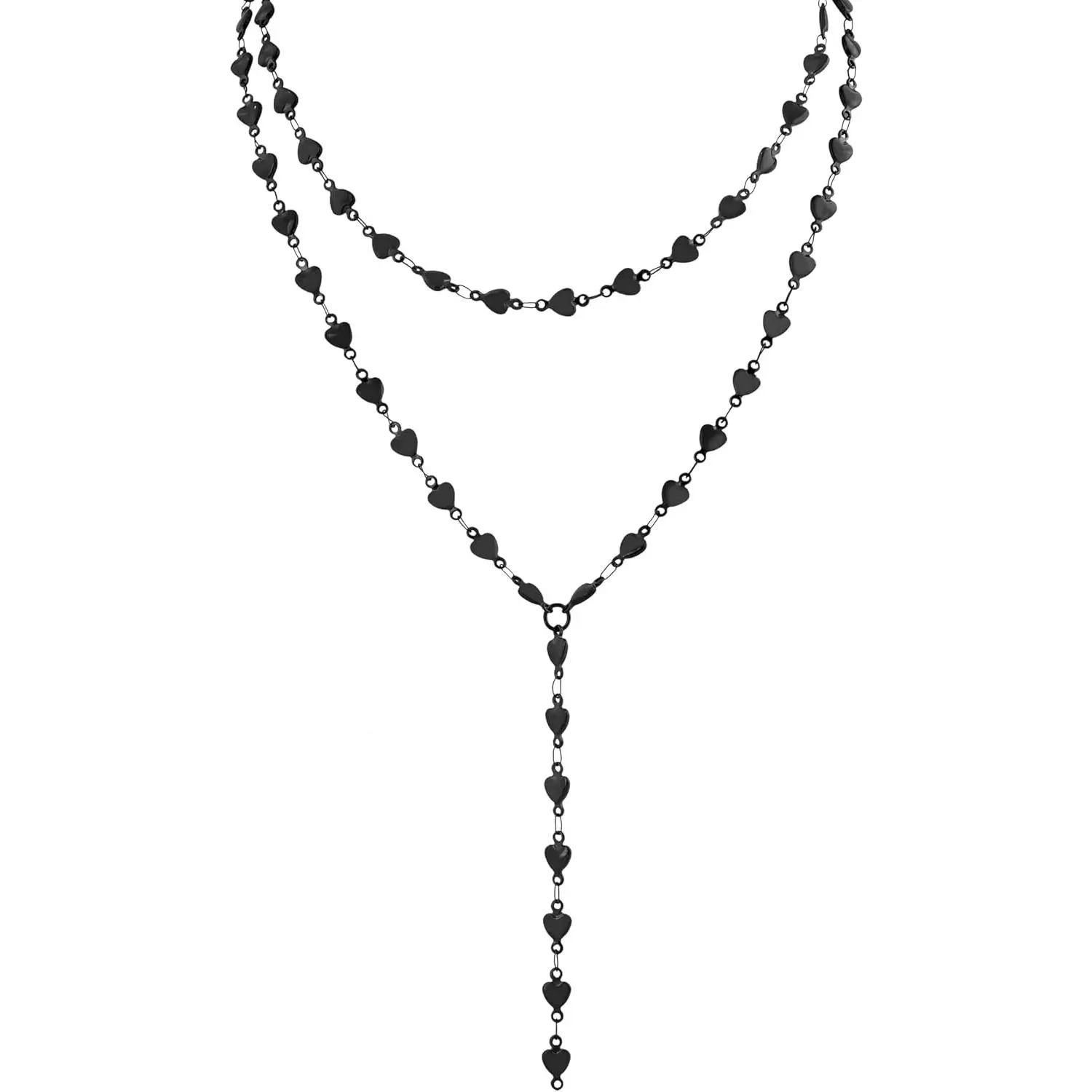 Layered Dainty Black Heart Choker Necklace, Gothic Necklace, Goth  | Stainless Steel, 13.4 in & 4.3 in, Gothic Emo Punk Grunge , Halloween Costumes Christmas