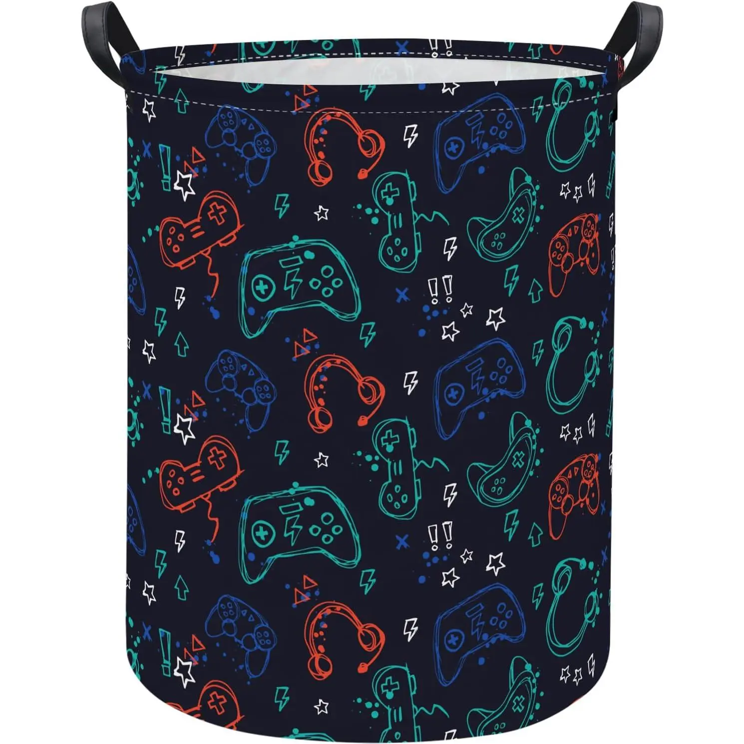 Modern Durable Laundry Hamper with Cartoon Print, Bedroom Use Storage Bin, Woodland Room Décor Clothes Organizer (Blue)