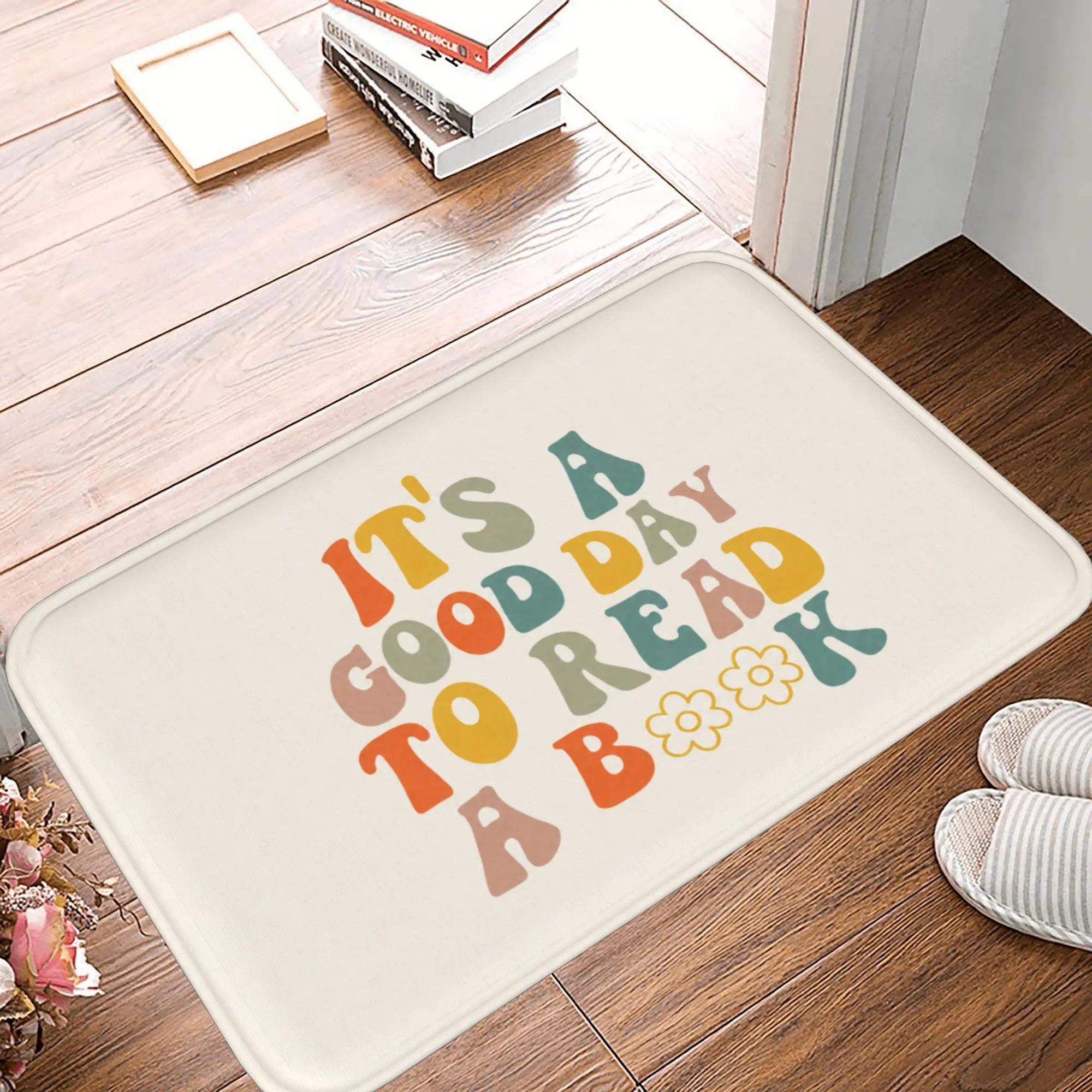 Inspirational Flannel Doormat It's a Good Day to Read a Book Retro Typography Area Rug Non-Slip Low-Profile Entrance Mat Durable Washable Floor Carpet for Indoor Home Office Decor,Christmas,Santa