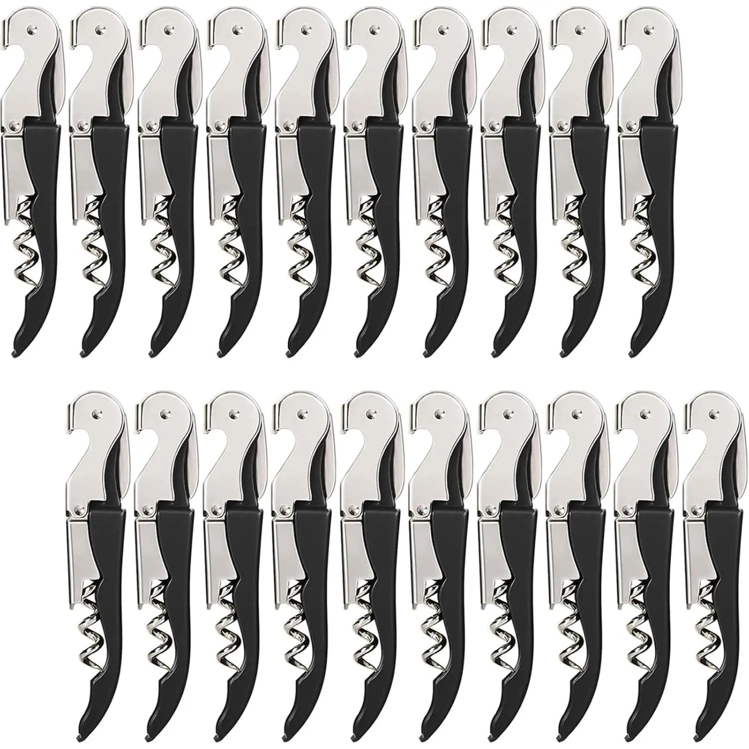 20-Pack Classic Black Commercial Grade Stainless Steel Double-Hinged Corkscrews with Foil Cutter & Bottle Opener, Kitchen Utensils Set for Bartenders