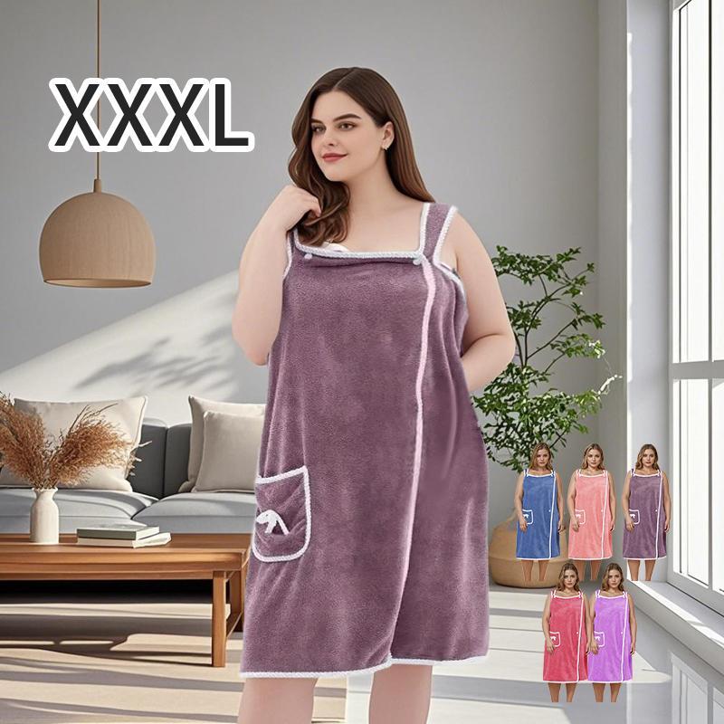 Plus Size Solid Color Bathrobe with Pocket, 2 Counts/set Absorbent Bath Skirt, Comfortable Bathrobe for Home Use, Suitable for Home, Bathroom, Hotel and Spa, Womenswear