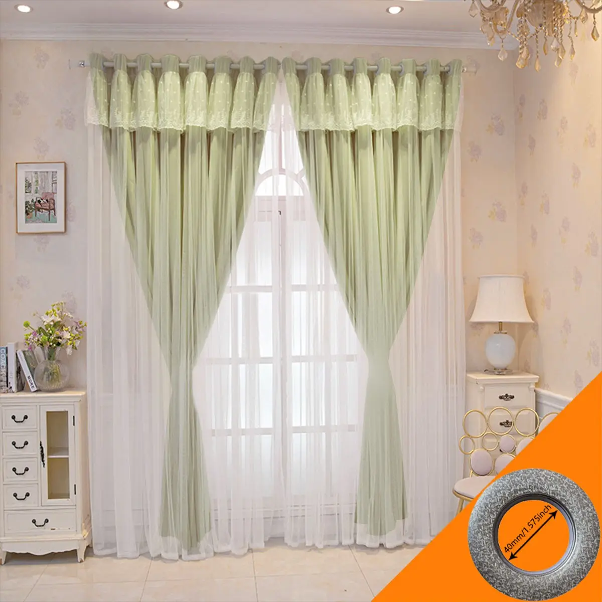 2pcs Light Polka Dot Lace Double Layer Curtain, Privacy Soft Light, High Temperature Hang, Kids Room, Rental, Balcony, Dual Color Option