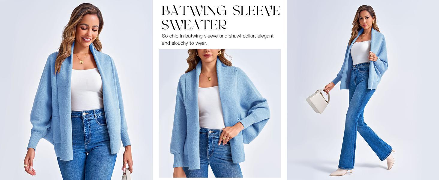 Womens Open Front Cardigan Batwing Long Sleeve Shawl Chunky Knit Loose Fall Poncho Sweater Coats