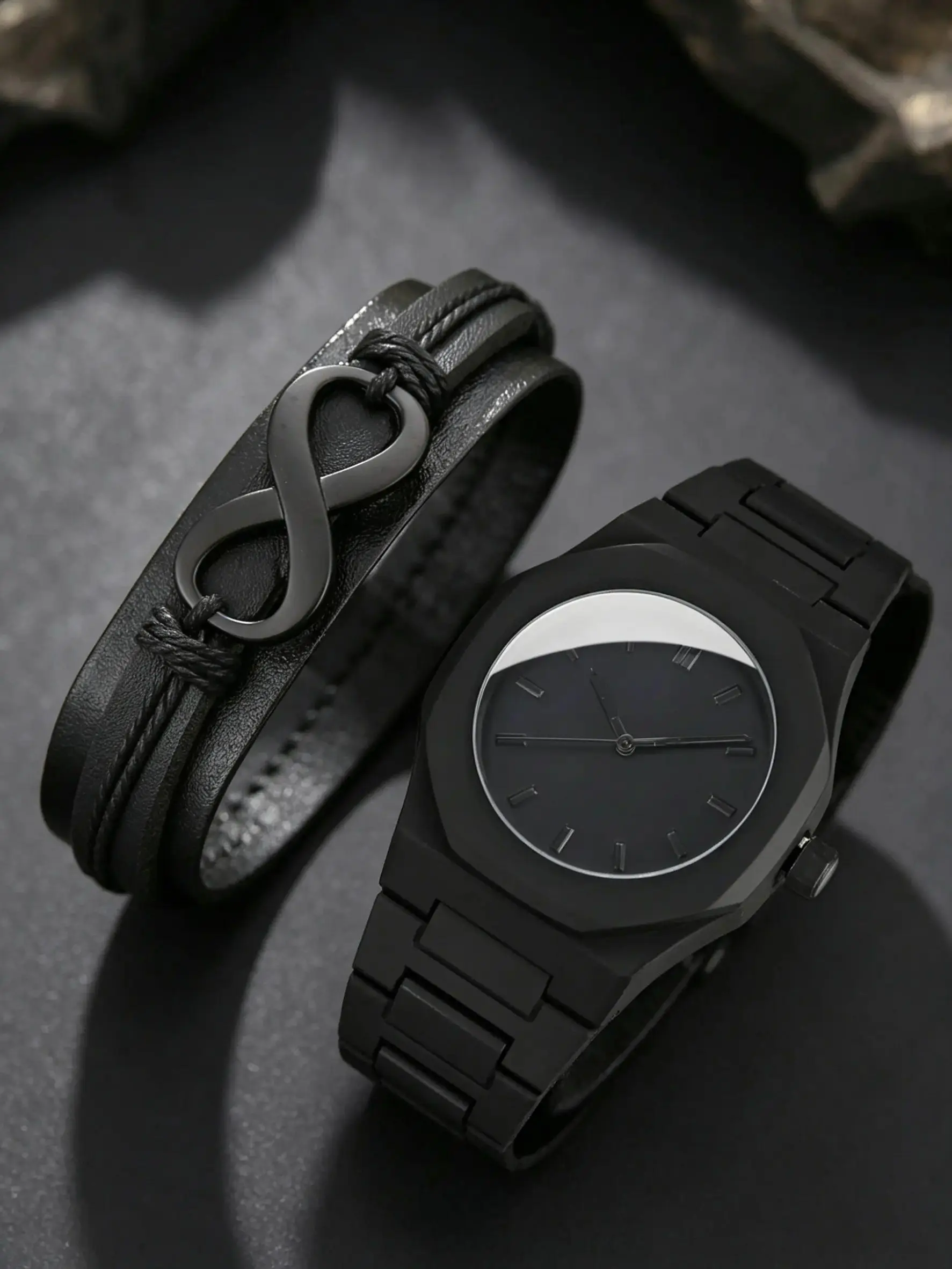 2pcs Men's Fashion Watch Set, Resin Material, Lightweight and Accurate, Includes Matching Bracelet, Perfect Gift for Father's Day, Christmas, Birthday