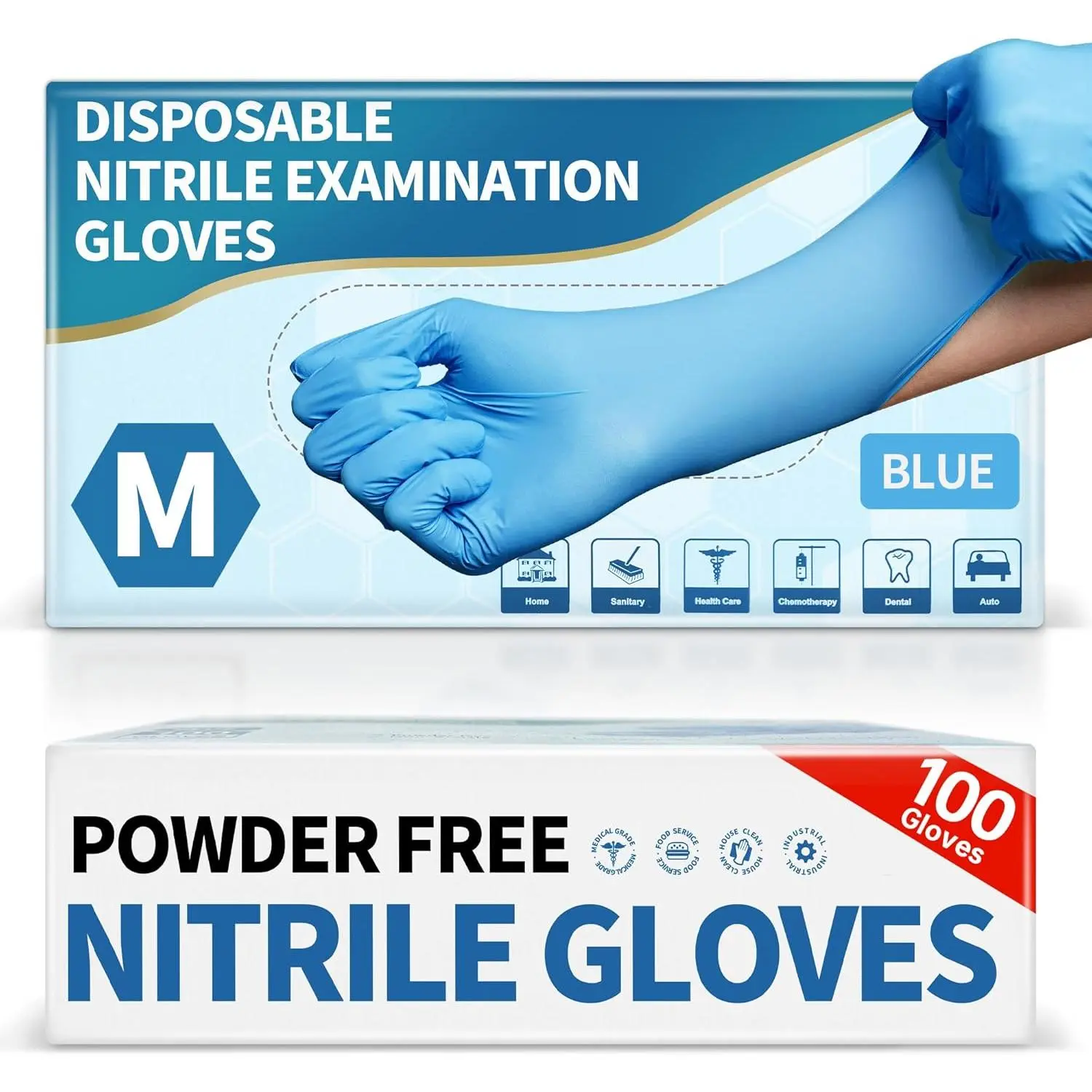 Nitrile Disposable Exam Gloves, 4.5 Mil 100 Pcs Powder-Free Latex-Free Food-Safe  Lab Cooking Cleaning