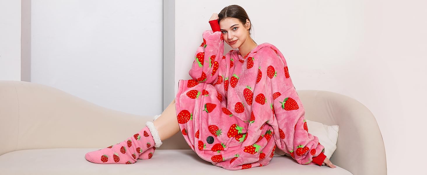 Wearable Blanket Hoodie with Slipper Socks Set, Oversized Blanket Sweatshirt Hoodie for Men Kids, One Size Fits All (Sloth)