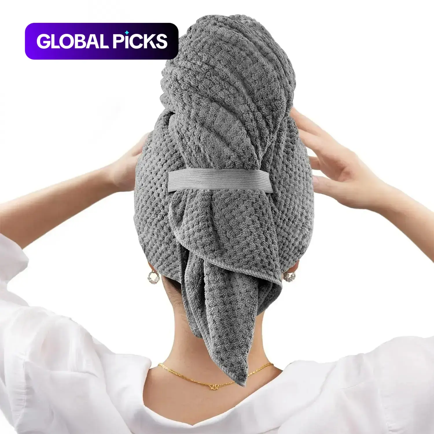 Hair Drying Towel 1/4 Pcs Large Size Hair Turban Super Absorbent Microfiber Hair Salon Care Cap Suitable for Long and Thick Curly Hair, Wrapped in Ultra Soft Wrap with Elastic Ring