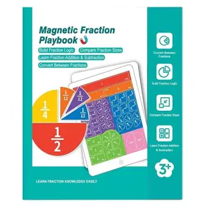 Magnetic Fraction Educational Puzzle – Fraction Manipulatives with Tiles & Circles, Montessori Magnetic Fraction Book for Elementary School, Visual Learning for Fractions Games