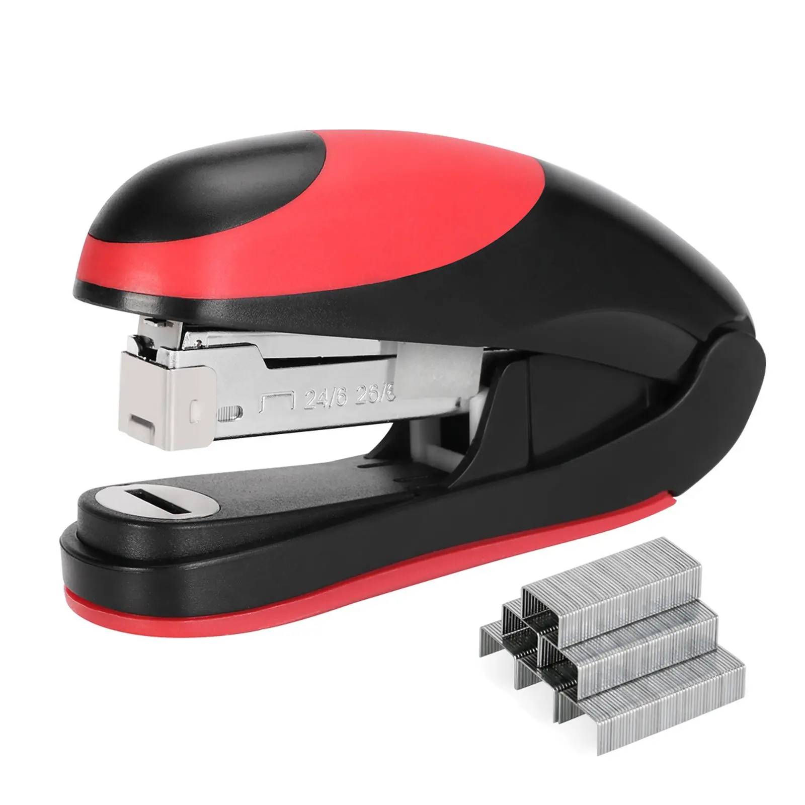 Flat Needle Stapler with 1000 Staples, Compatible with 24/6, 26/6 Models, 25 Sheets Capacity, Space-Saving Document Organizer