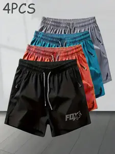 Fox Men's Ice Silk Quick-Dry Shorts Set, Waterproof Breathable Zip Pockets, Loose Fit Sporty Shorts for Gym Running Beach Home