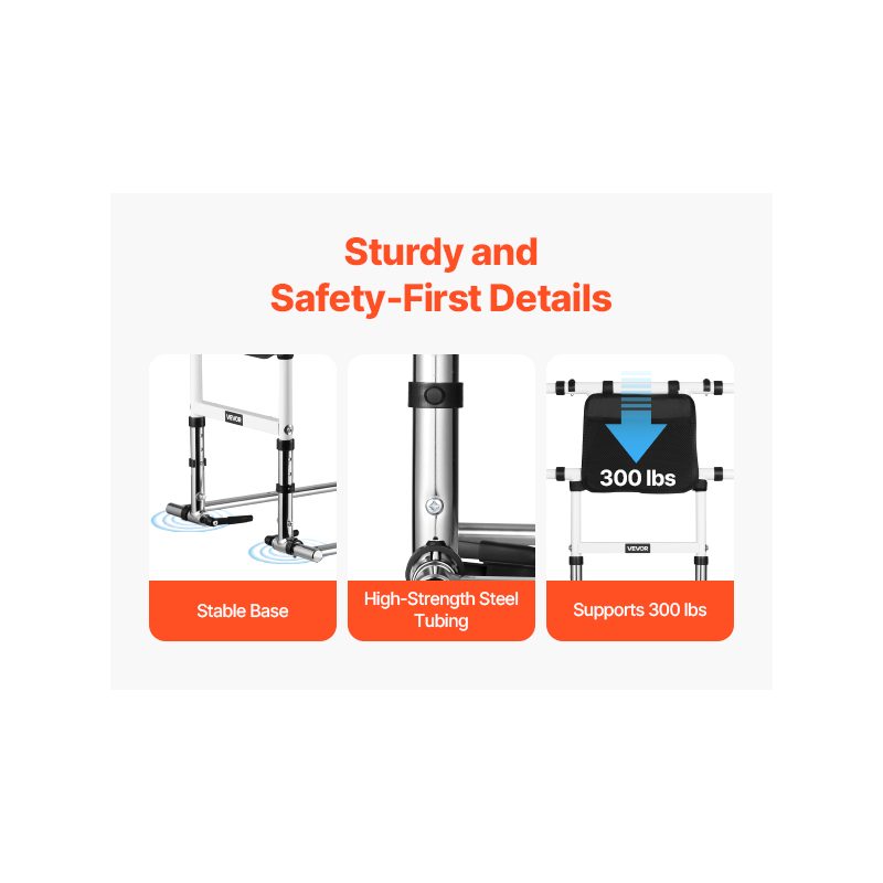 VEVOR Bed Rail for Elderly, Foldable Extendable Bedside Assist Rail with Side Handles PU Handrail, Adjustable Height Carbon Steel Pipe Bedside Cane, Senior Bed Bar Fits King, Queen, Full, Twin