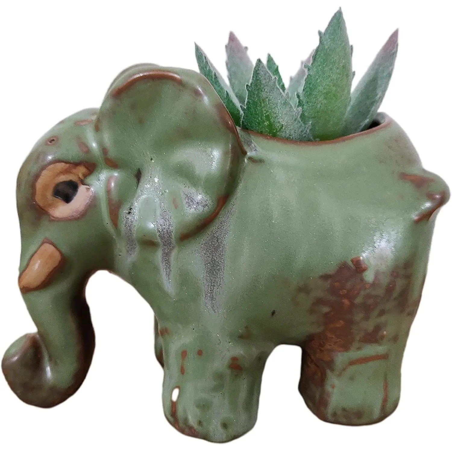Cute Cartoon  Elephant Ceramic Succulent Cactus Flower Pot/ Pots/Planter/Container for  Garden Office Desktop Decoration (Green)