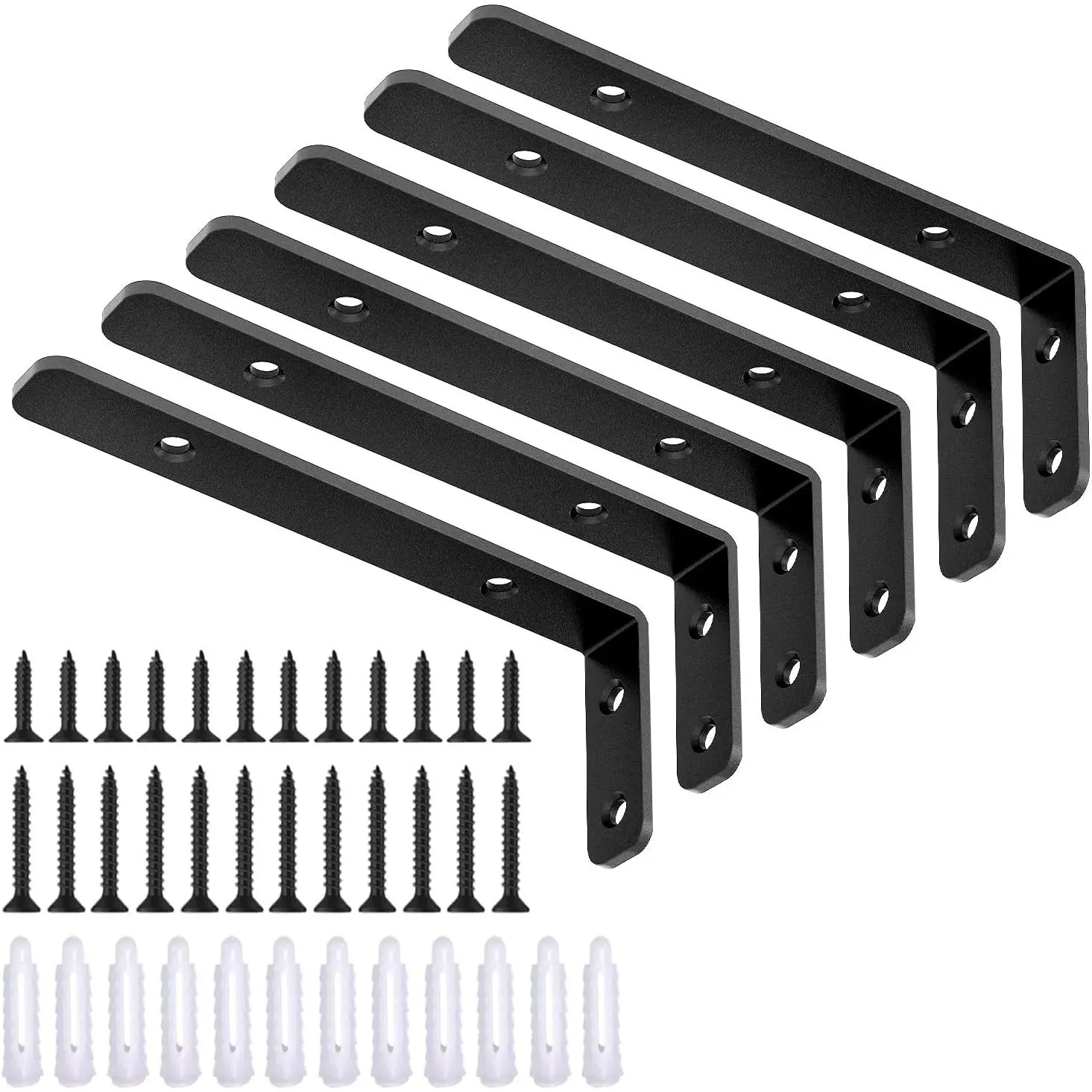 6 count L Bracket, 5"×2"(125×50mm) Shelf Support Corner Bracket for Wooden Board, Max Load : 42lb, Black