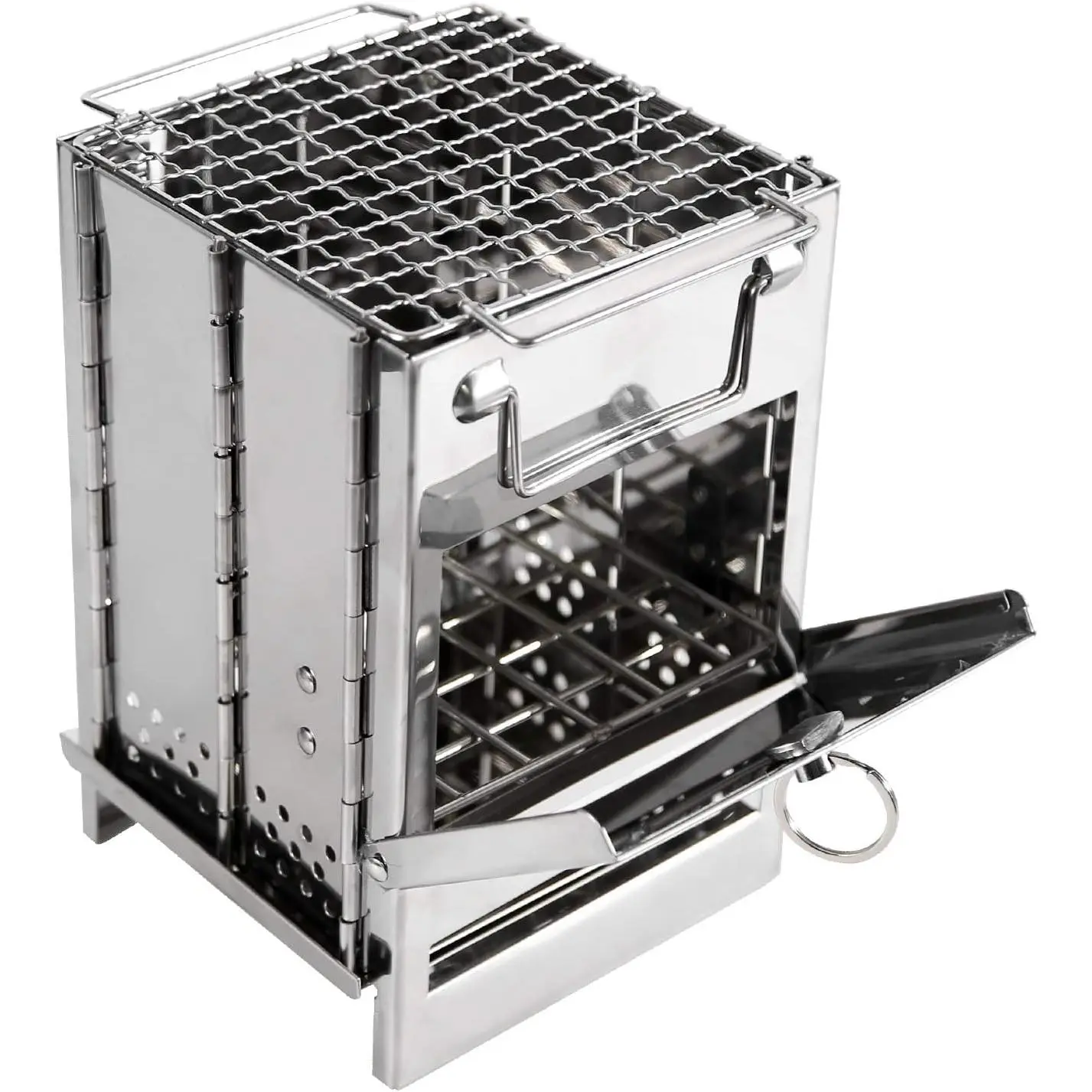 Wood Burning Folding Camp Stove Stainless Steel Grid, Portable Collapsible Backpacking Stove Survival Rocket Stove  Hiking Outdoor Tent Camping Picnic BBQ, Samll