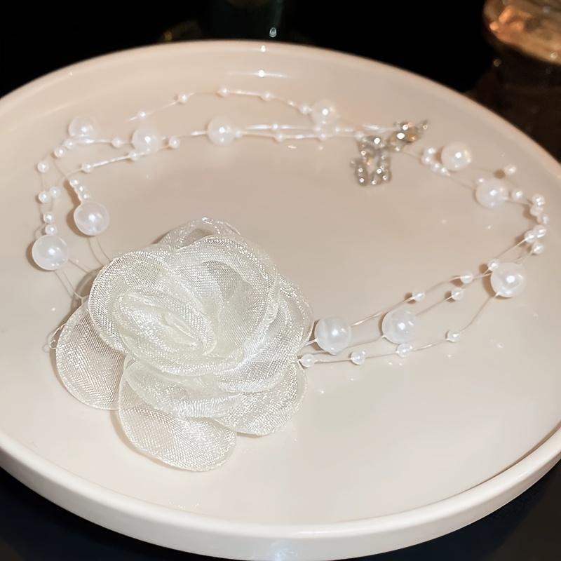French-style romantic multi-layer faux pearl flower necklace trendy fashion accessory