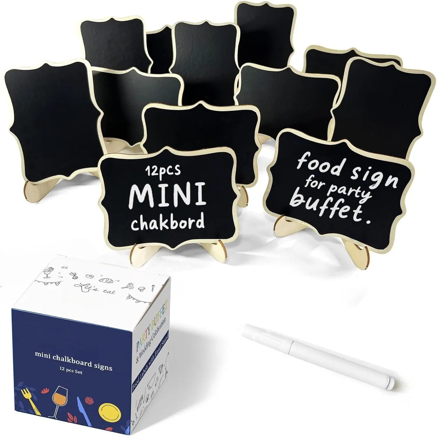12 count Mini Chalkboard Signs with Stand, Labels for Party Buffet,  Tag/Name Card for Wedding Table, Name Tag Drink Labels Taco/Candy Bar/Bake   Sign, Catering Supplies Buffet Display