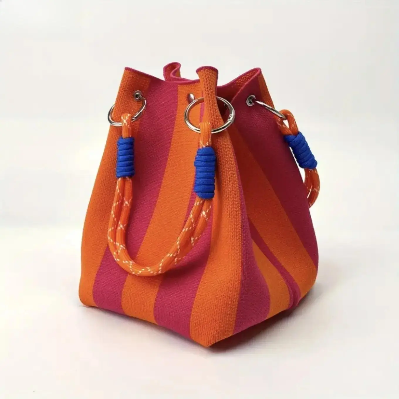Boho Woven Bucket Bag for Women, Handmade Fashionable Patterned Shoulder Purse with Braided Rope Handles, Lightweight for Summer Beach Trips, Fashionable Patterned Bag, Handbag Shoulder Purse, Shoulder Bag, Braided Handle