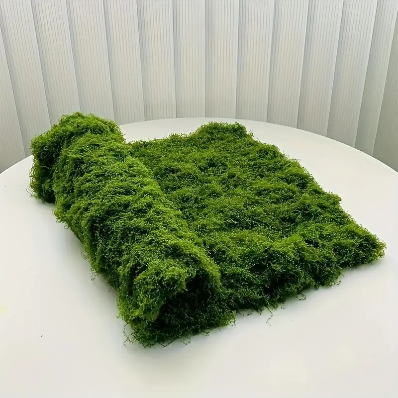 Realistic Moss Pad with Leaves, Bohemian Style Evergreen Decor, Low Maintenance Moss Rug for Home, Wedding, Eco Box, Wall, Table, Indoor Outdoor