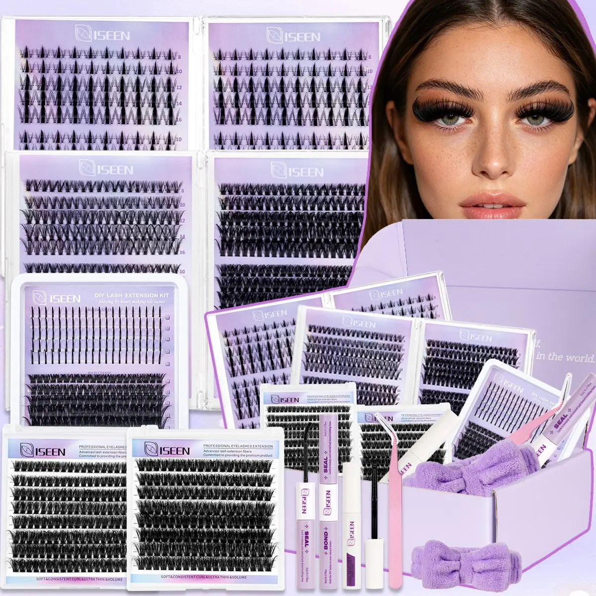1224pcs Lash Clusters Kit,8-16 mm D Curl 30D/40D/50D/80D/100D/Manga/Spiky Natural Volume Individual Eyelashes Eyelash Extensions Book Set with Bond & Seal, Hairband and Tweezers, Perfect for DIY at Home for Women and Beginners