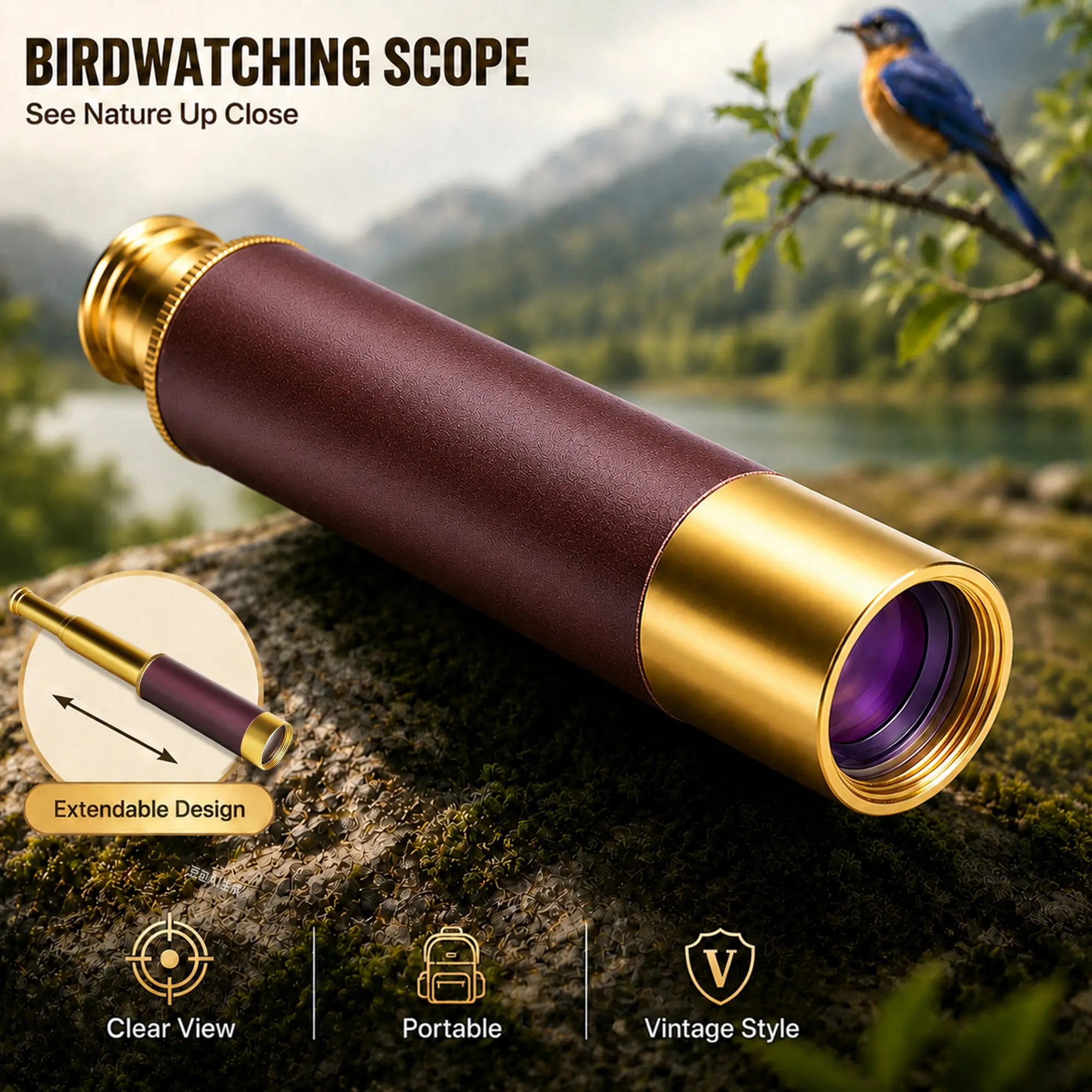 Essential Vintage Brass Telescope, Portable Travel Telescope, Perfect for Travel, Camping, and Concert Viewing, Single-Tube Design, Ideal for Outdoor Enthusiasts #GLOBAL PICKS