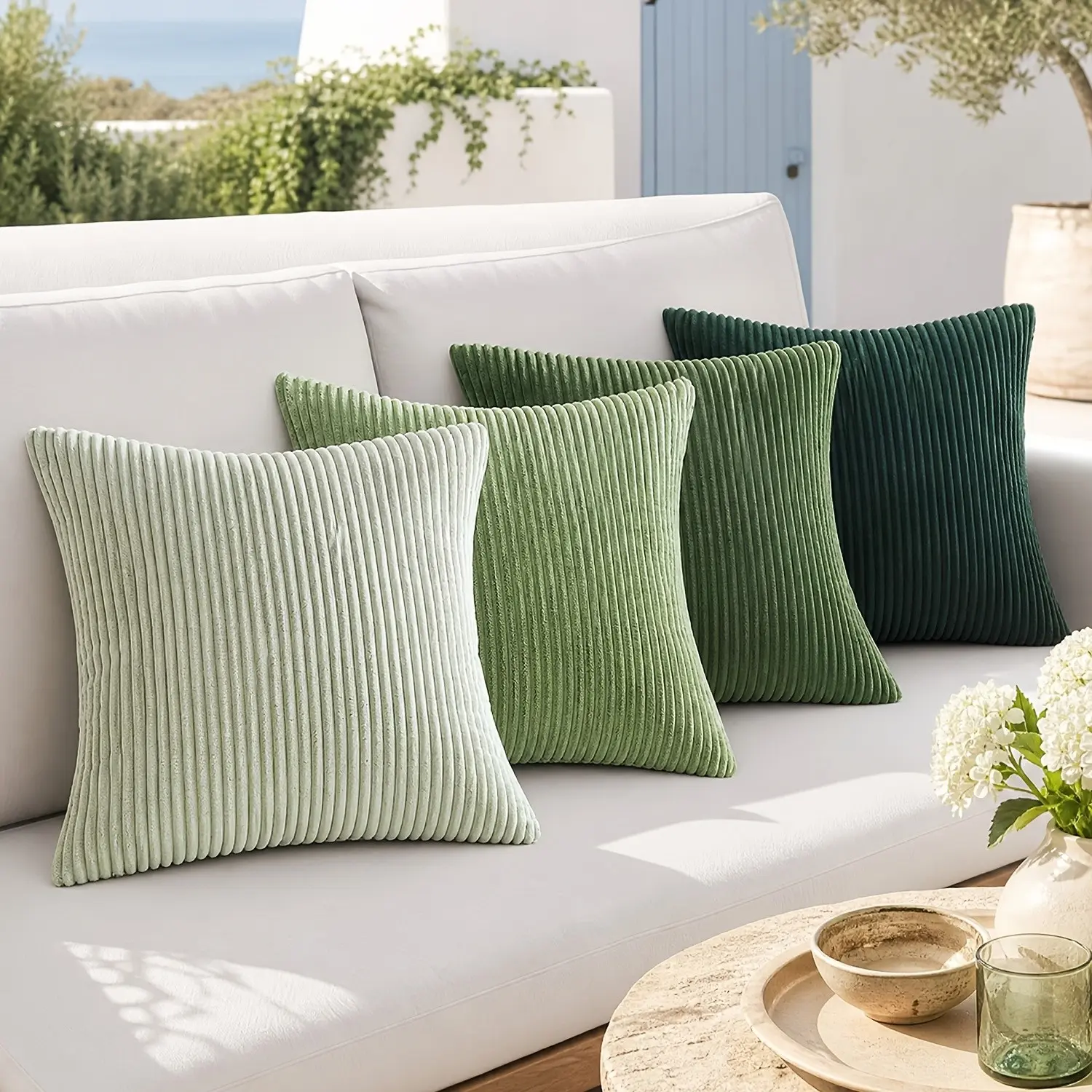 Boho Vintage Pillow Covers Set of 4, Velvet Stripe Pillowcases, Hidden Zipper, 16x16/18x18/20x20 Inches, Multiple Sizes, All-Season Home Decor