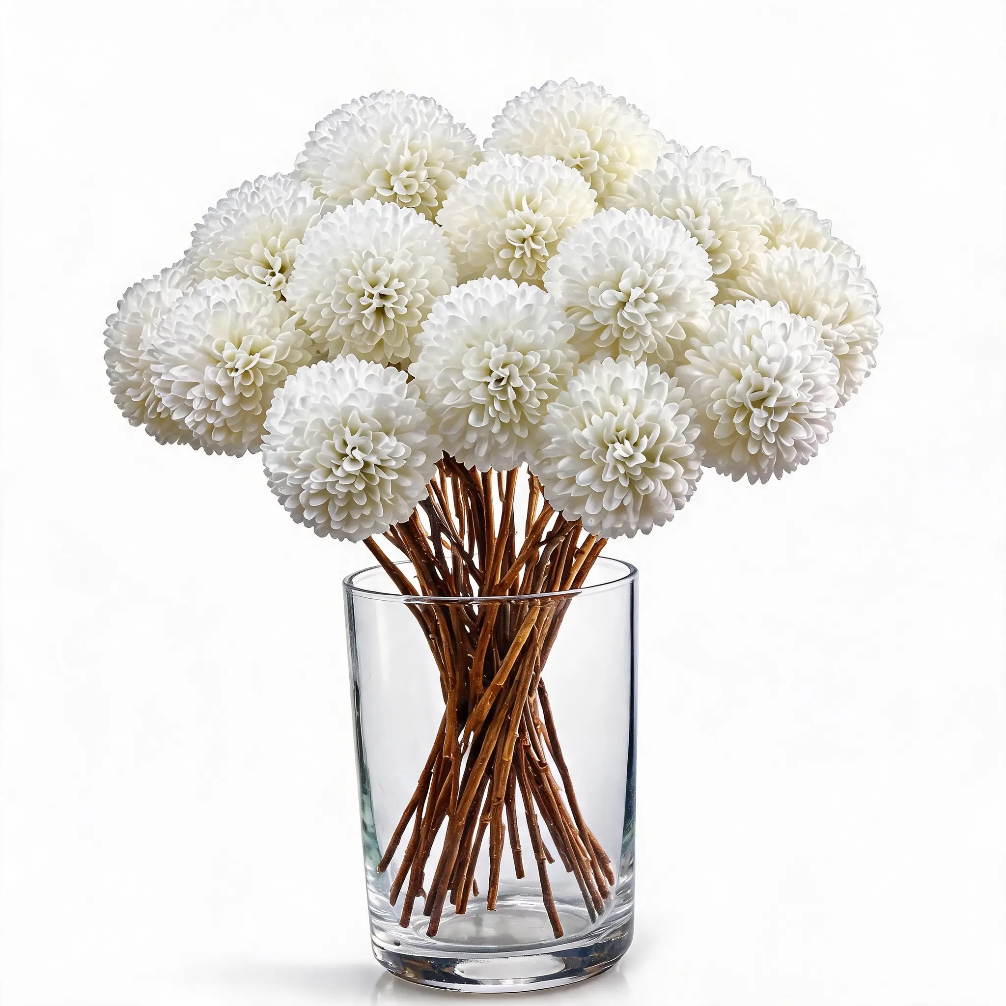 VIKINGS PANDA 24 Pcs 12-in Photorealism Artificial Pompon Chrysanthemum Silk Flowers, Fake Mums Balls with Stems, Decorative Ornaments for Home, Door, Bathroom Decor Accents