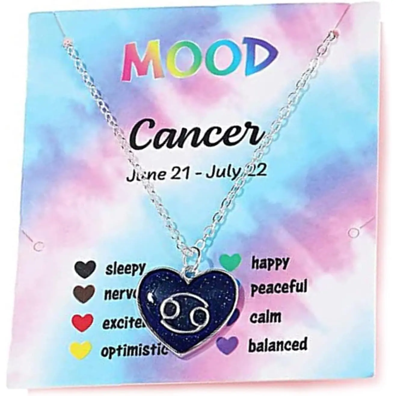 12 Constellation Sign Heart-shaped Pendant Necklace with Card Adjustable Chain Enamel Zodiac Thermochromic Necklace for Women Men Color Changing Mood Astrology Horoscope